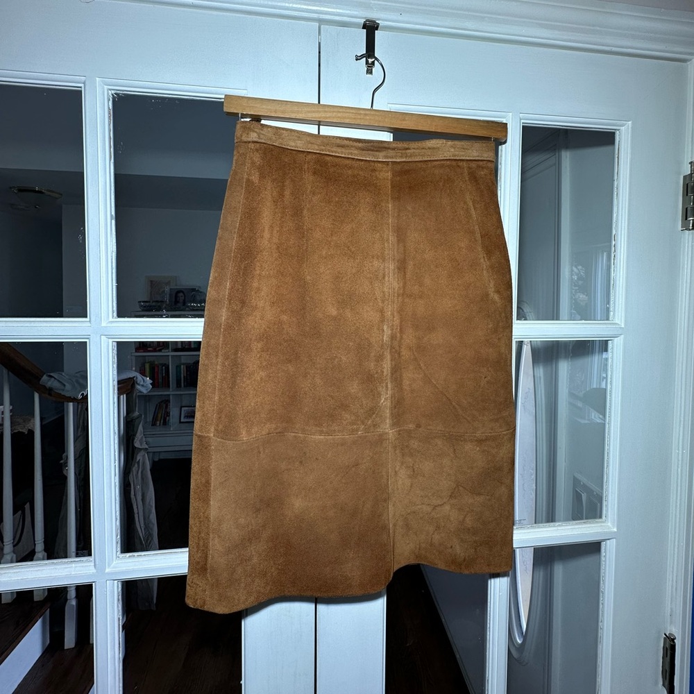 Vintage Comint Argentina Suede Women’s Skirt Sz 8 - true 6 Camel Brown Knee MIDI
